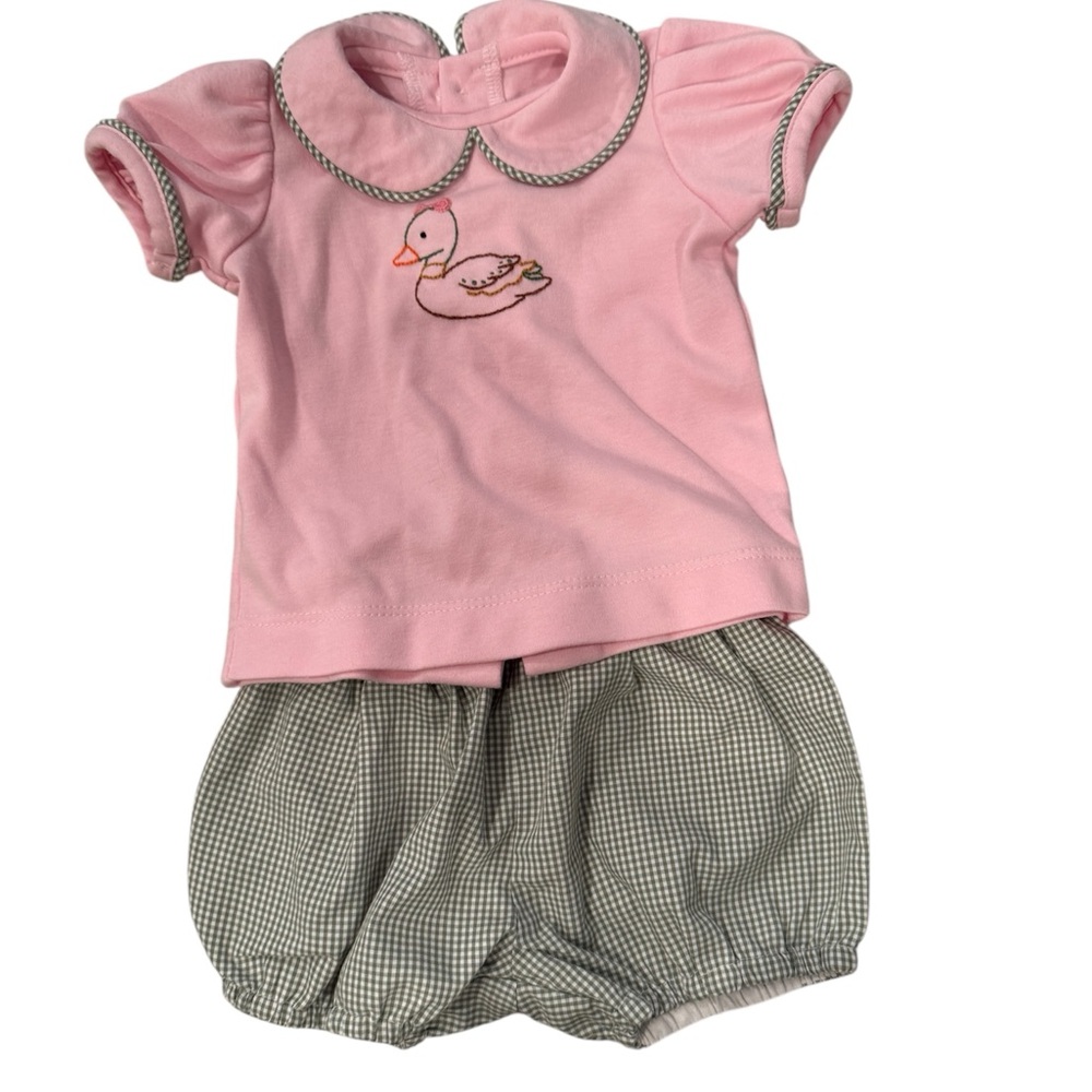 Two piece Pink Baby Outfit with darling Duck Embroidery. Sz NB-3 month